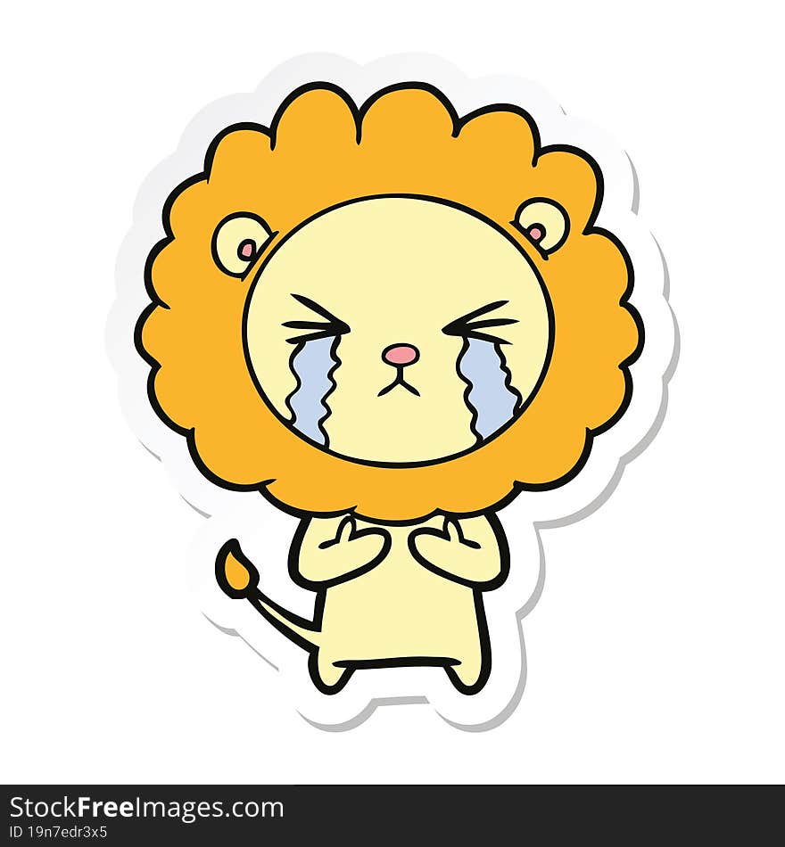 Sticker Of A Cartoon Crying Lion