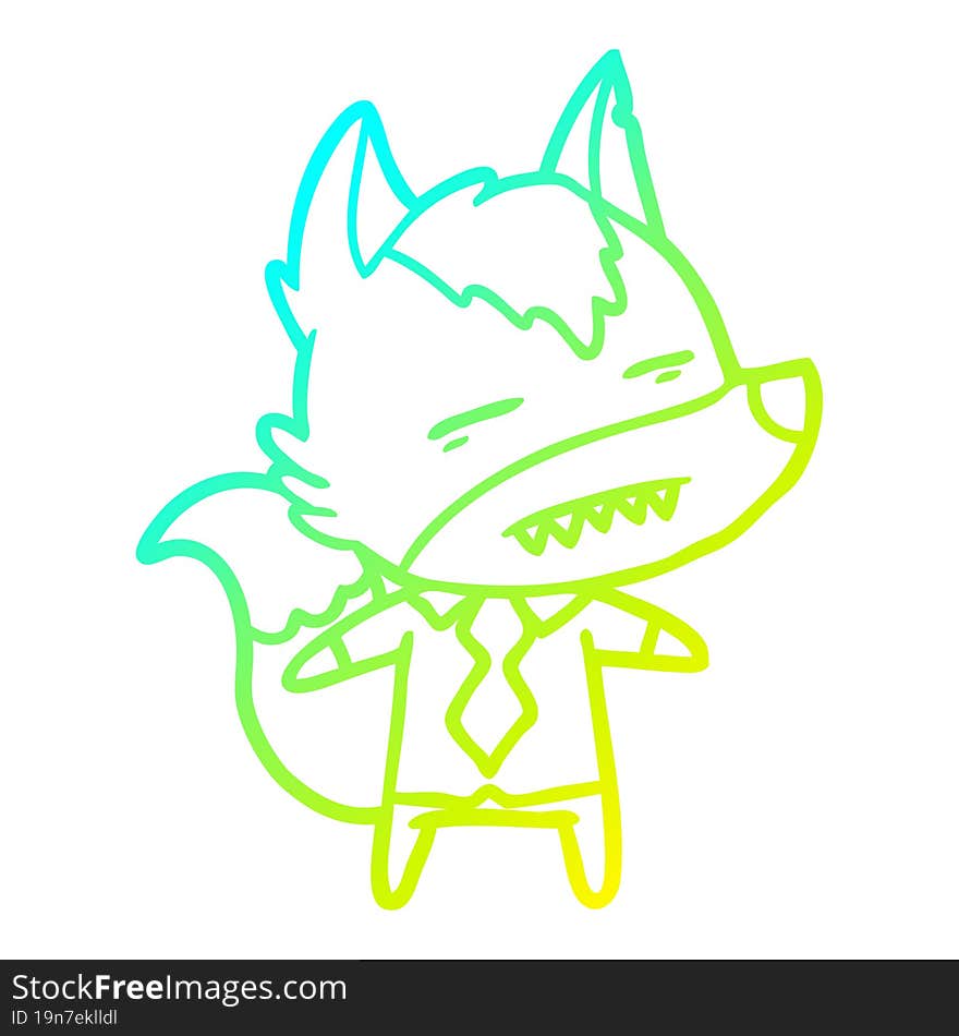 Cold Gradient Line Drawing Cartoon Office Wolf Showing Teeth