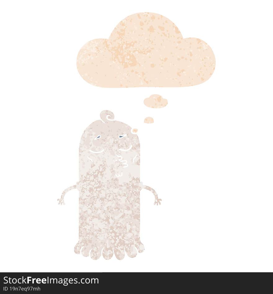 cartoon ghost with thought bubble in grunge distressed retro textured style. cartoon ghost with thought bubble in grunge distressed retro textured style