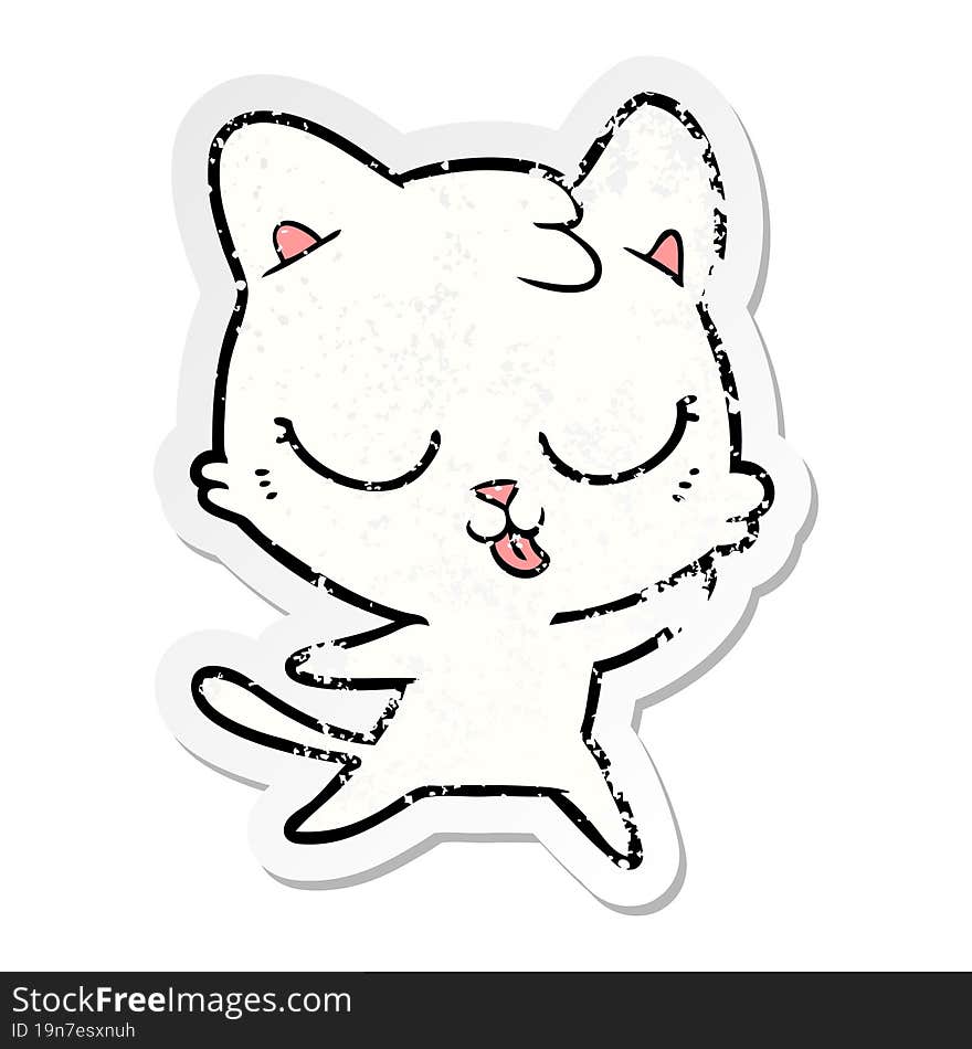 Distressed Sticker Of A Happy Cartoon Cat