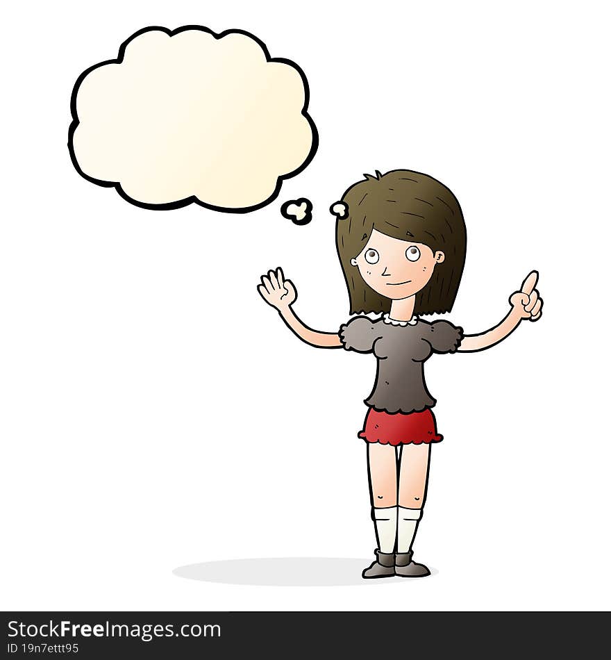 cartoon woman explaining idea with thought bubble