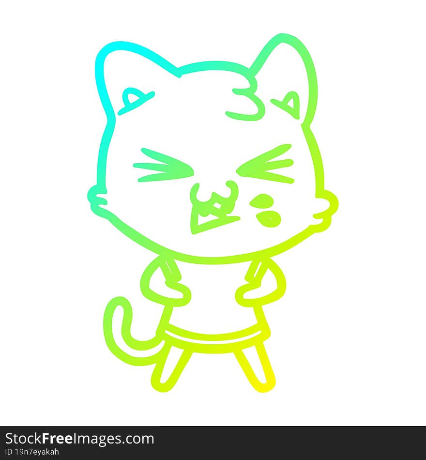 Cold Gradient Line Drawing Cartoon Cat Hissing