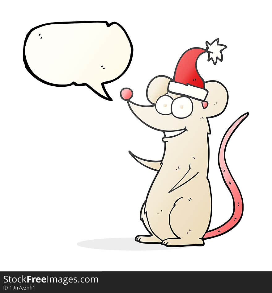 Speech Bubble Cartoon Mouse Wearing Christmas Hat