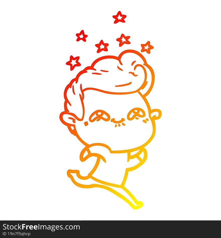 warm gradient line drawing of a cartoon excited man