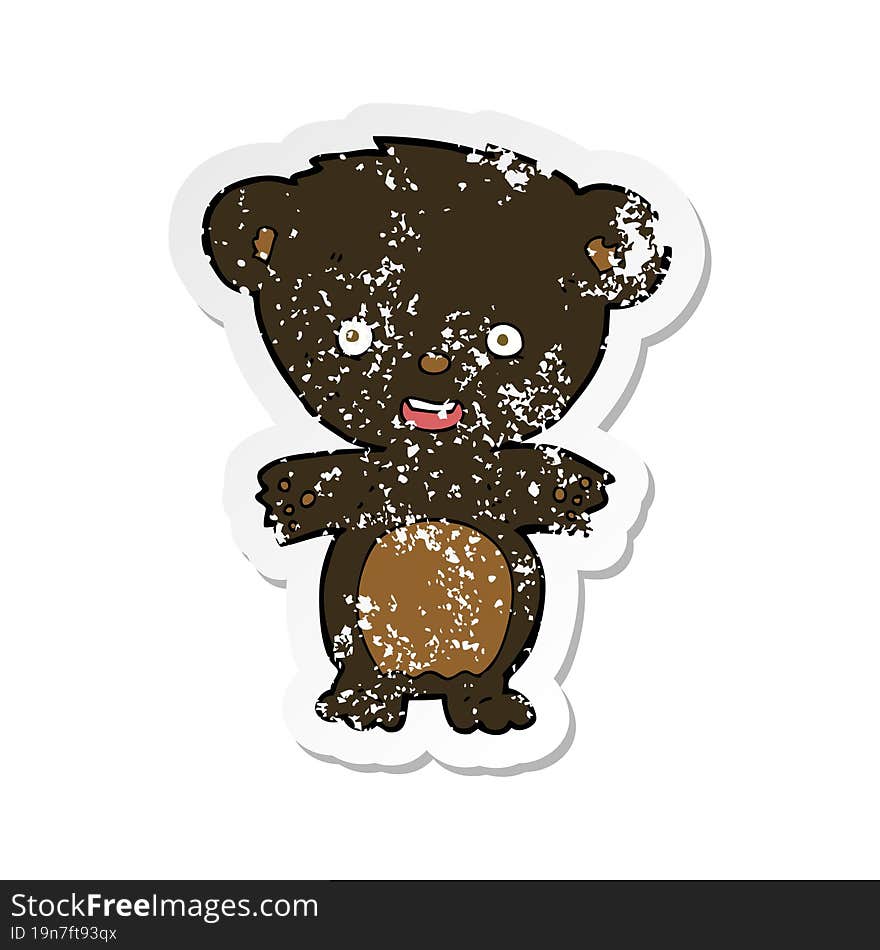 Retro Distressed Sticker Of A Cartoon Black Bear