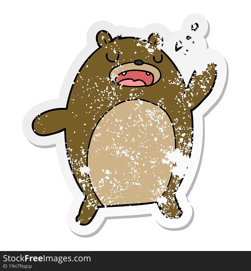 Distressed Sticker Of A Funny Cartoon Bear