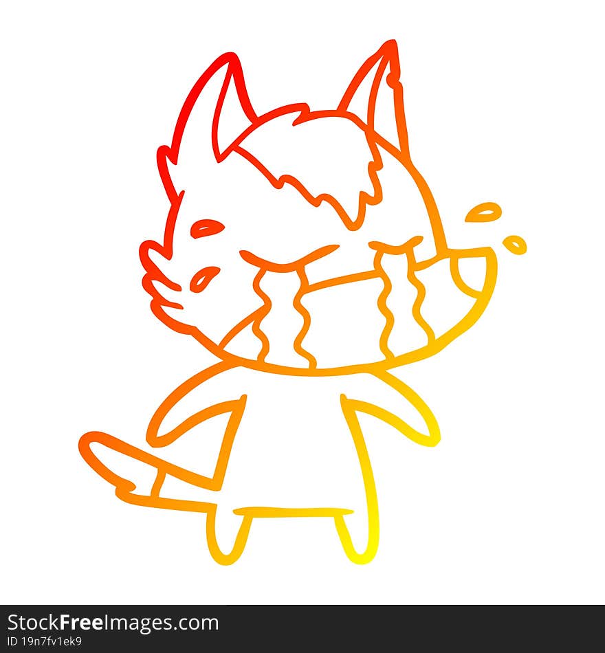 warm gradient line drawing cartoon crying wolf