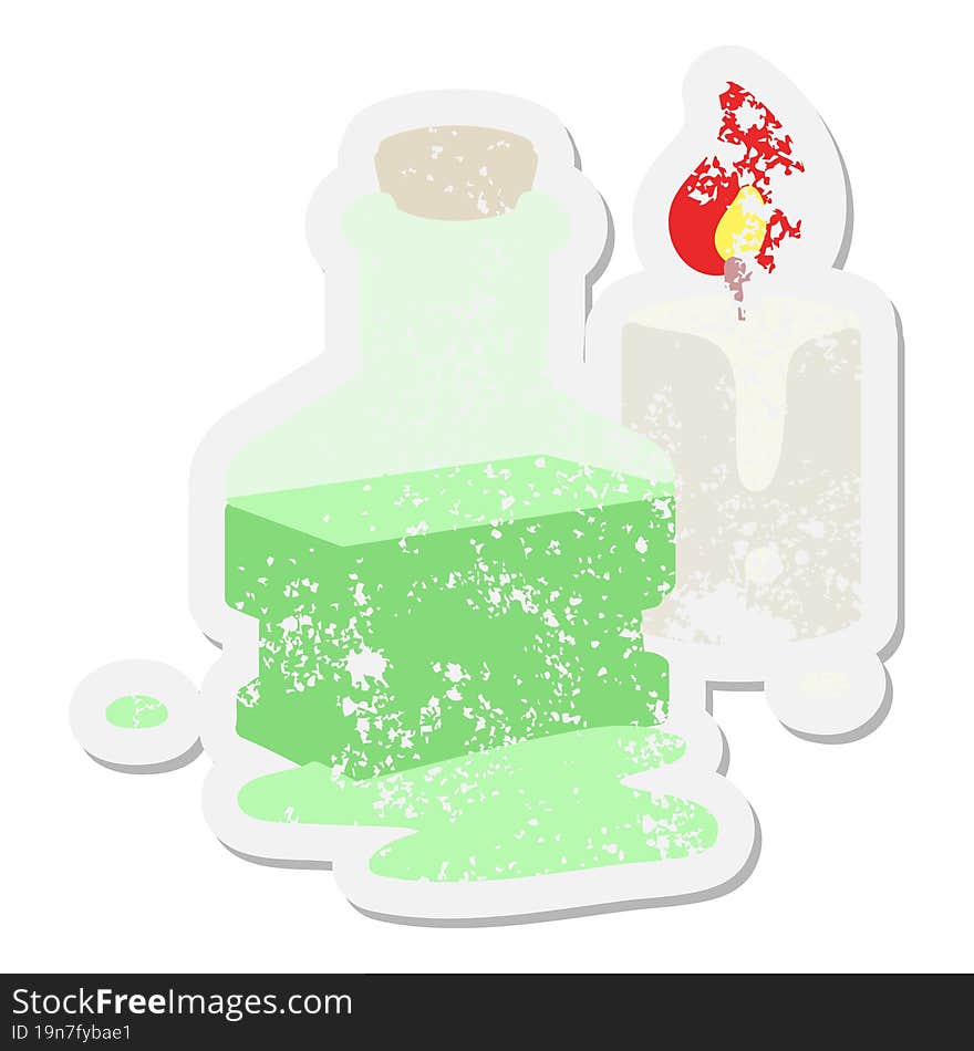 Magic Potion In Fancy Bottle With Candle Grunge Sticker