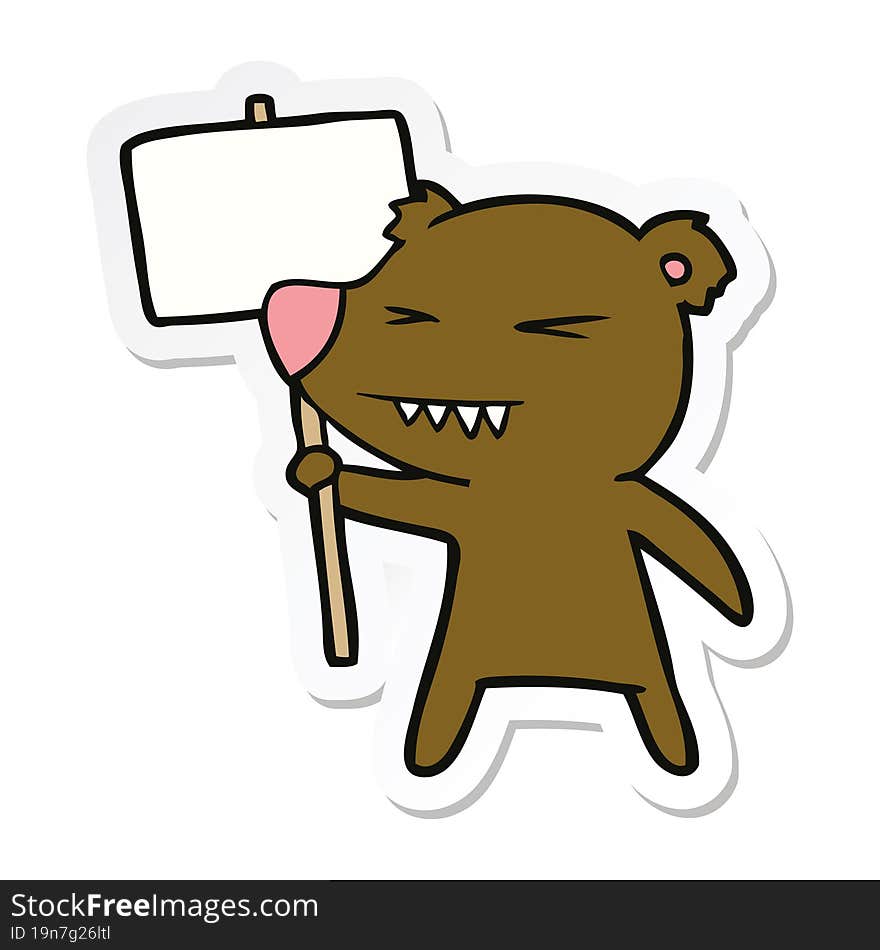 Sticker Of A Angry Bear Cartoon Protesting