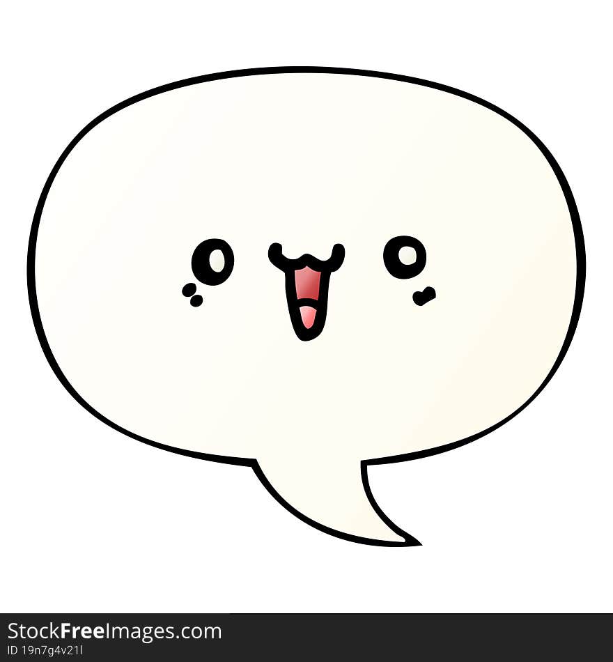 happy cartoon face with speech bubble in smooth gradient style