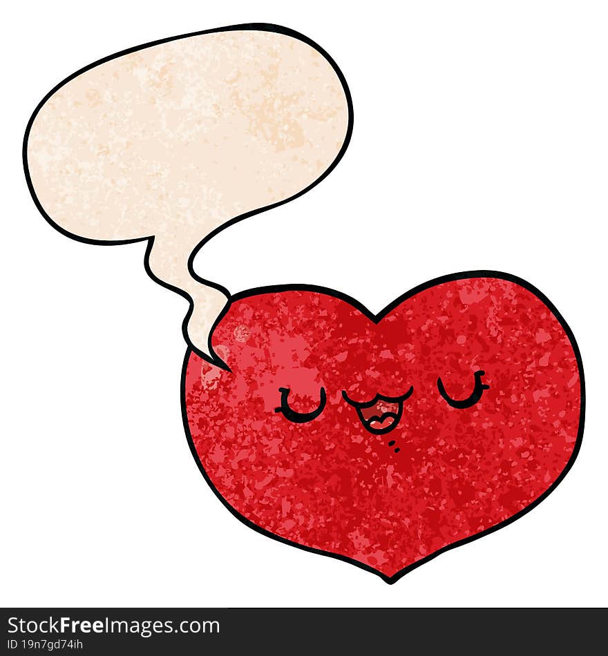 Cartoon Love Heart And Speech Bubble In Retro Texture Style