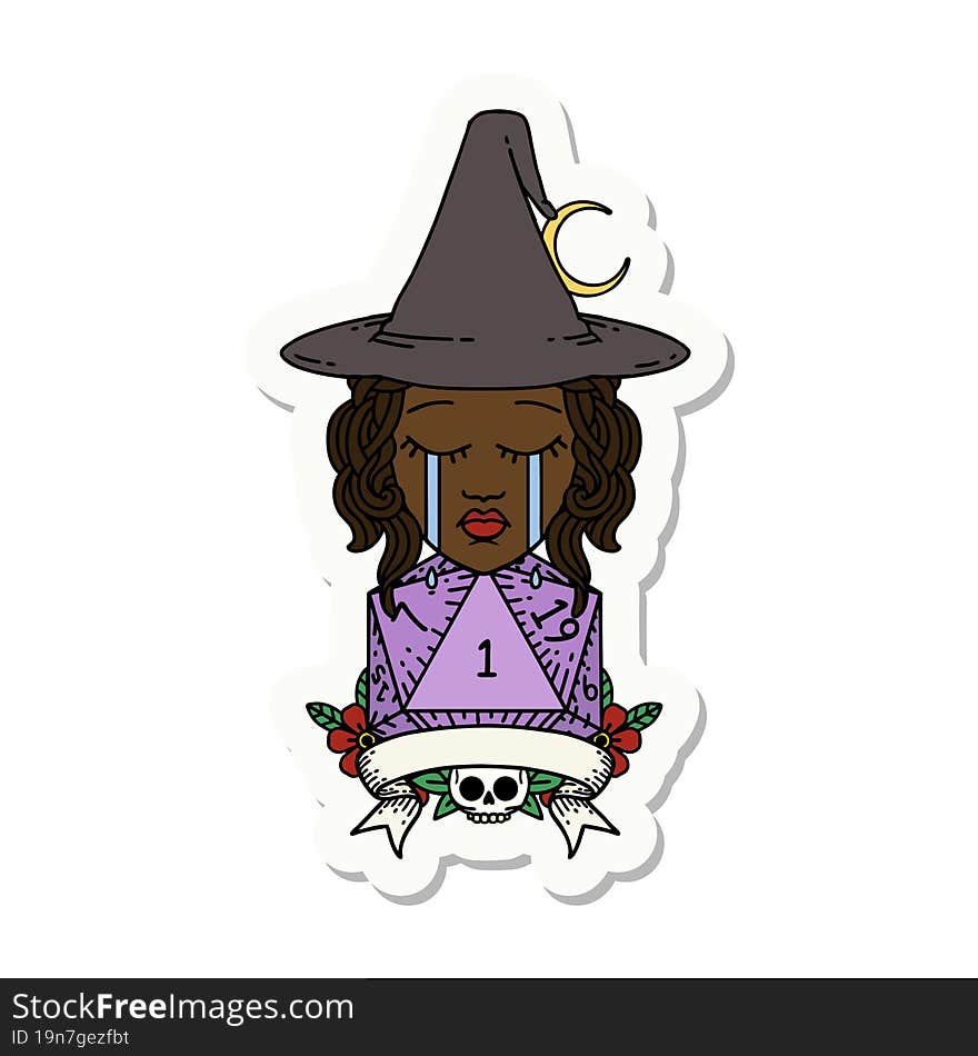 crying human witch with natural one roll sticker