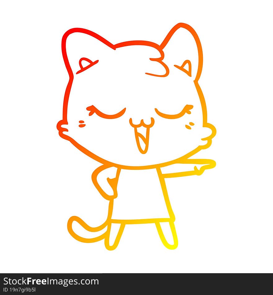 warm gradient line drawing of a happy cartoon cat