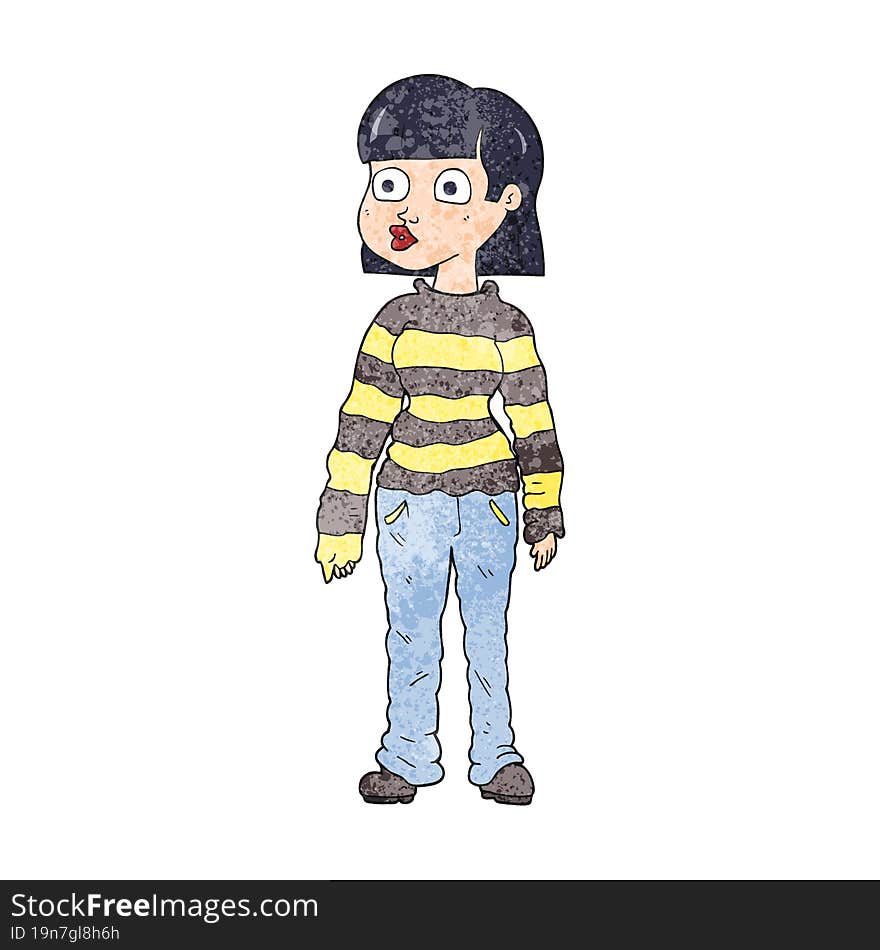 freehand textured cartoon woman in casual clothes