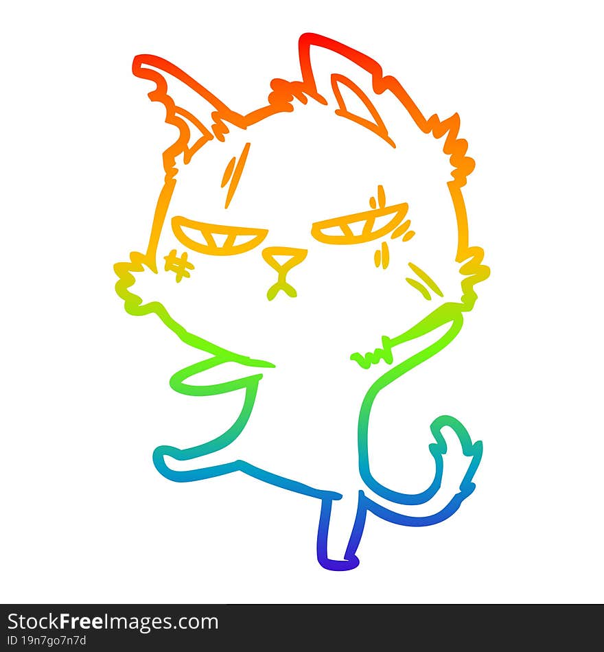 rainbow gradient line drawing tough cartoon cat