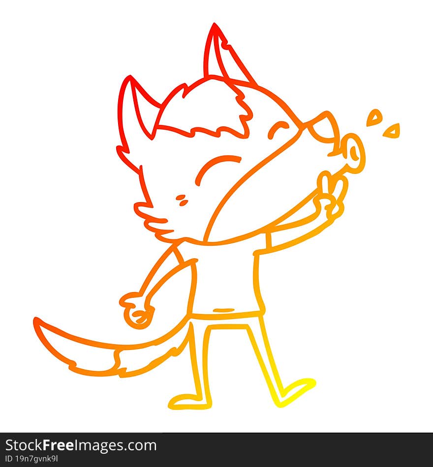 warm gradient line drawing howling cartoon wolf wearing clothes