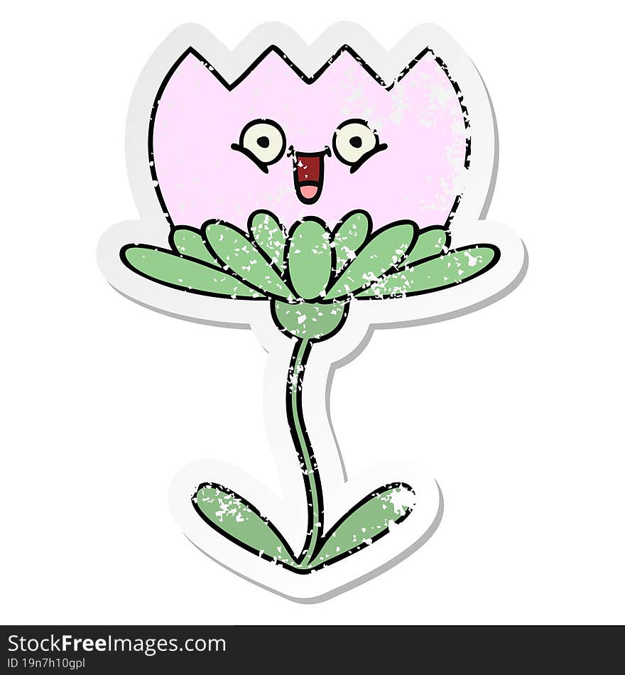 Distressed Sticker Of A Cute Cartoon Flower