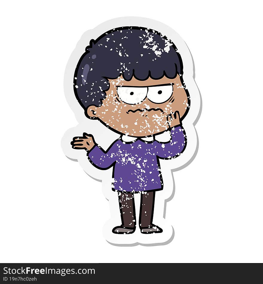 distressed sticker of a cartoon angry man