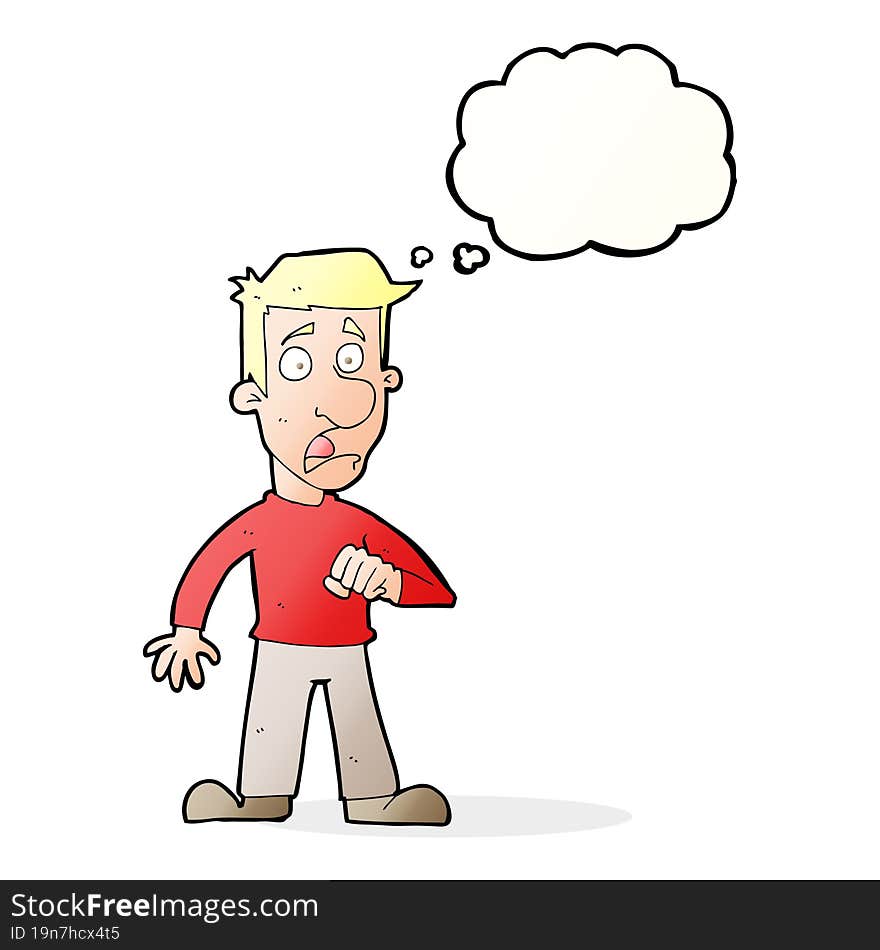 cartoon shocked man with thought bubble