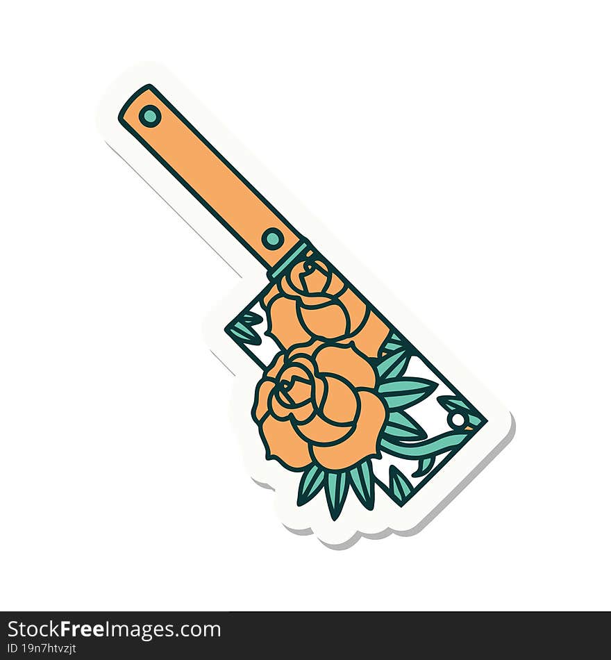 tattoo style sticker of a cleaver and flowers