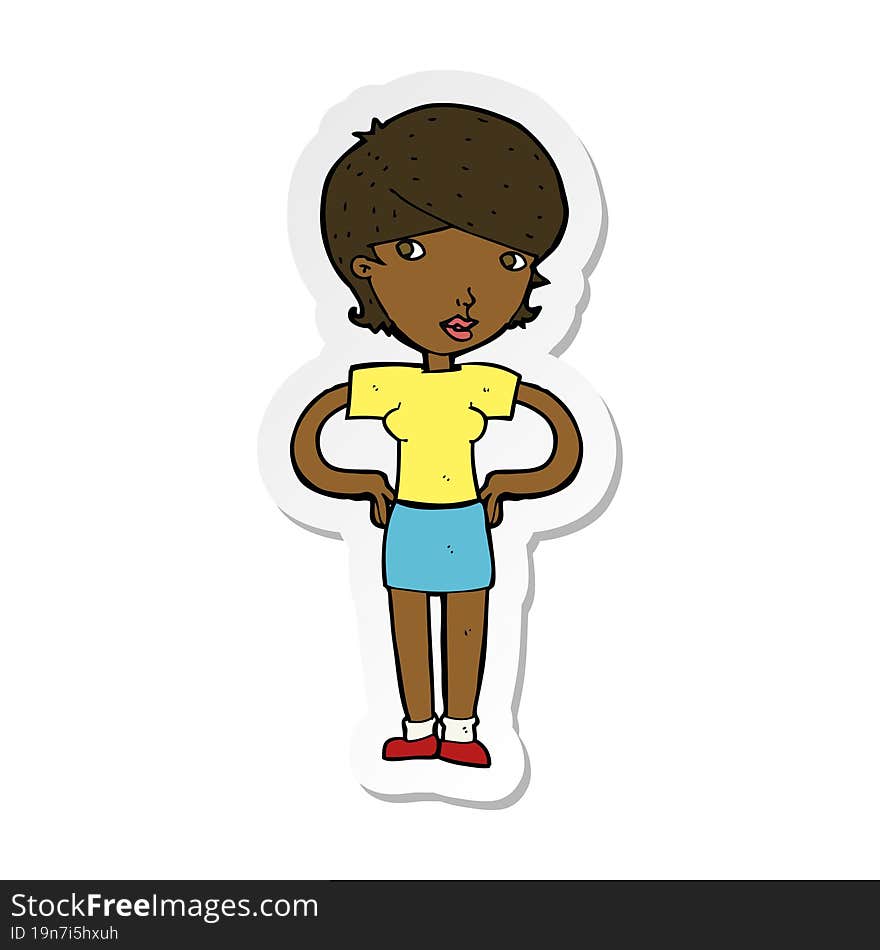 Sticker Of A Cartoon Woman With Hands On Hips