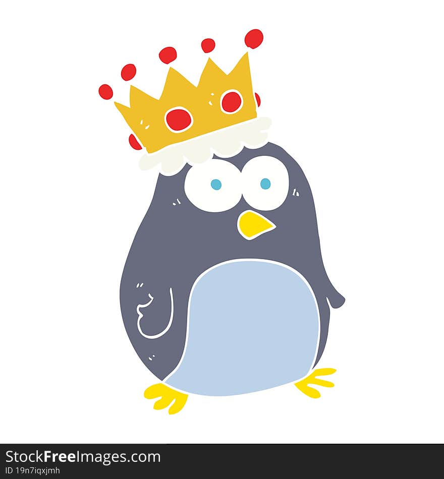 flat color illustration of a cartoon emperor penguin