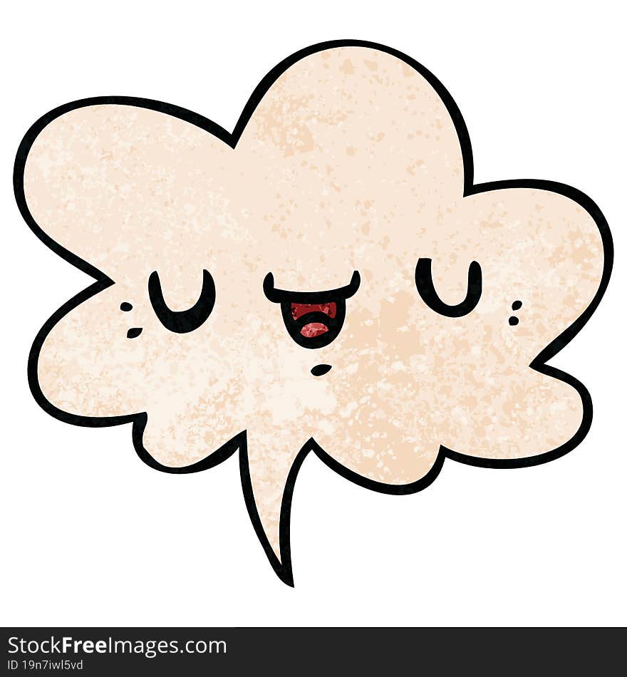 happy cartoon face with speech bubble in retro texture style