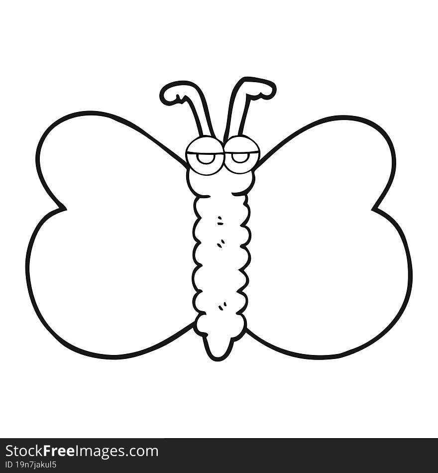 freehand drawn black and white cartoon butterfly