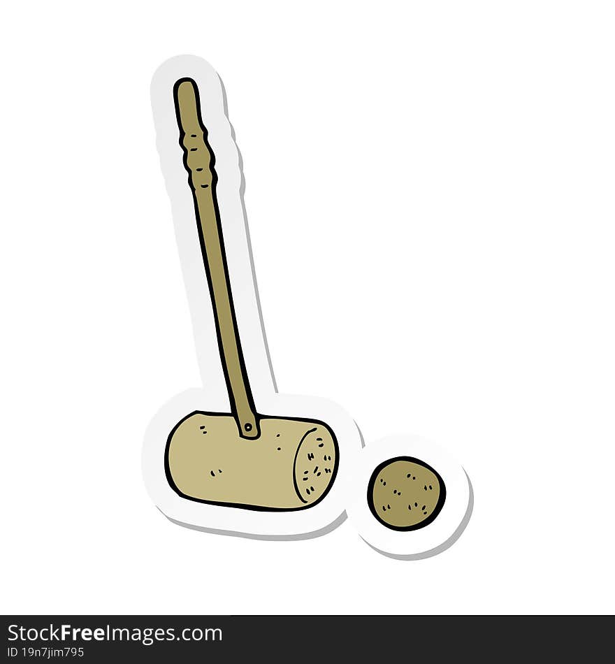 sticker of a cartoon croquet mallet and ball