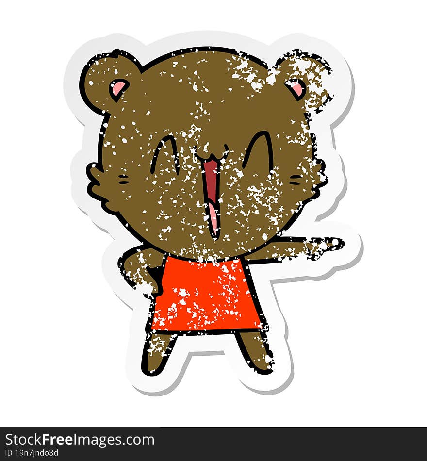 distressed sticker of a happy bear cartoon