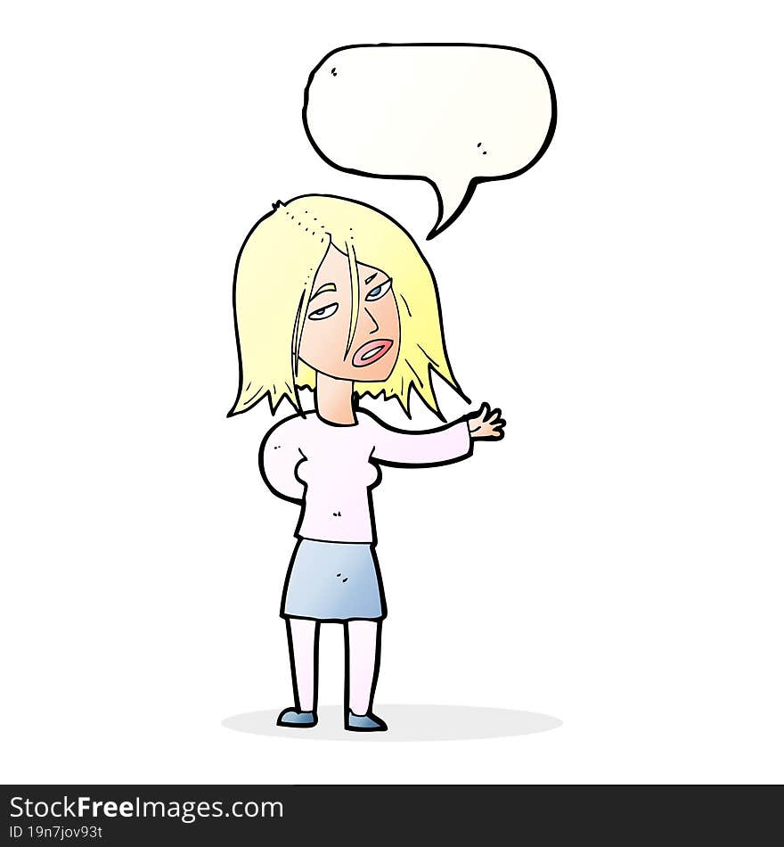 cartoon unhappy woman with speech bubble