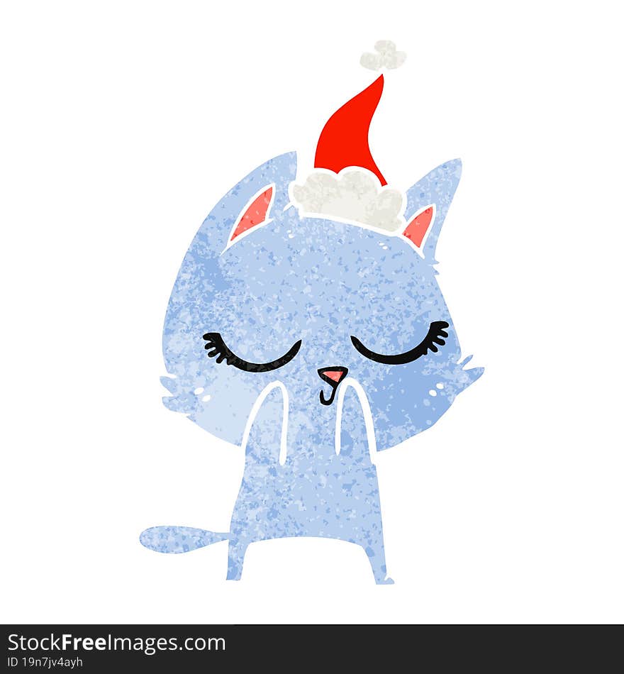 calm retro cartoon of a cat wearing santa hat