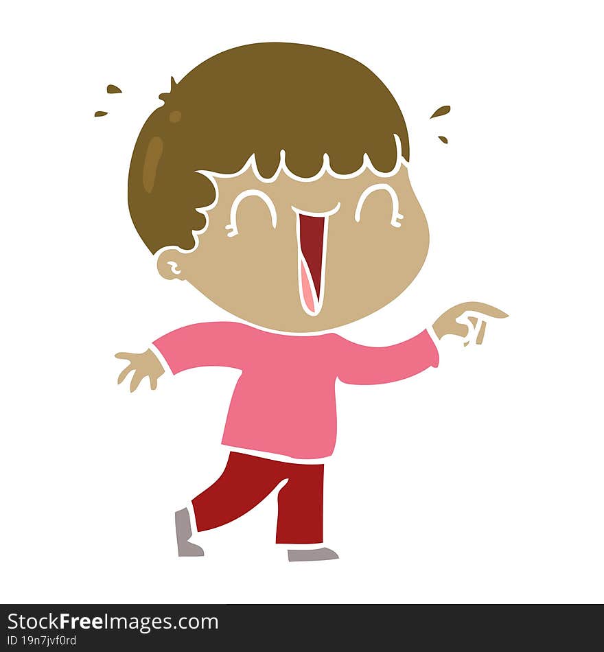 laughing flat color style cartoon man pointing