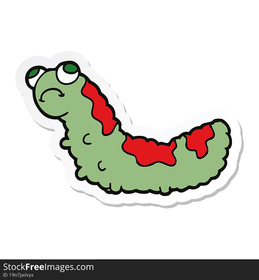 sticker of a cartoon unhappy caterpillar