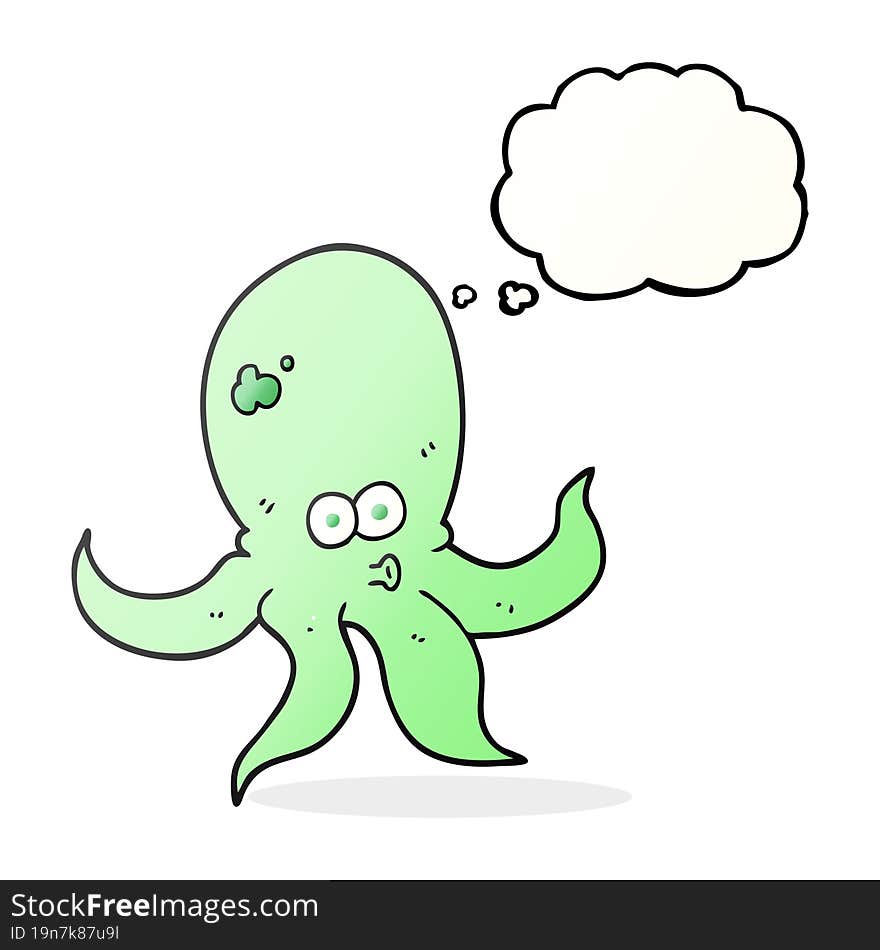 freehand drawn thought bubble cartoon octopus