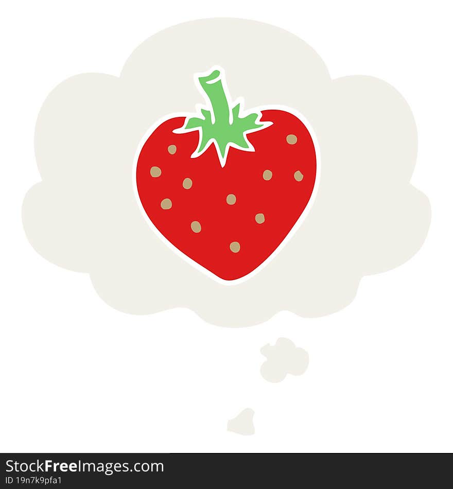 cartoon strawberry and thought bubble in retro style