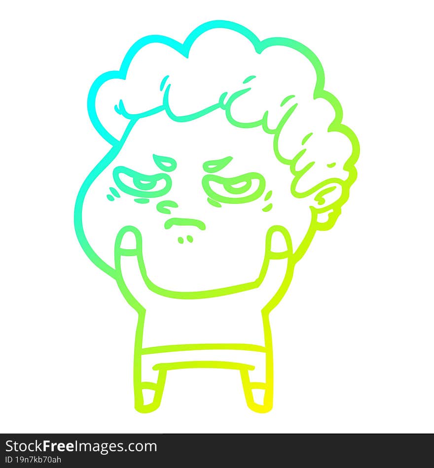 cold gradient line drawing cartoon angry man