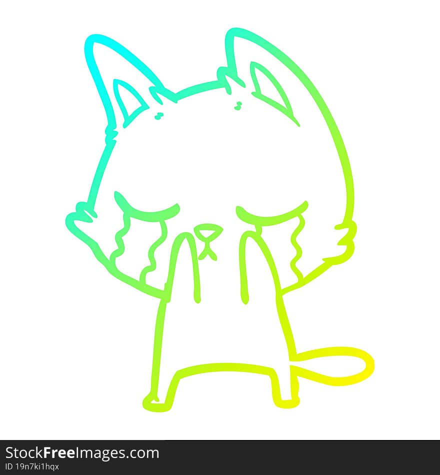 cold gradient line drawing crying cartoon cat