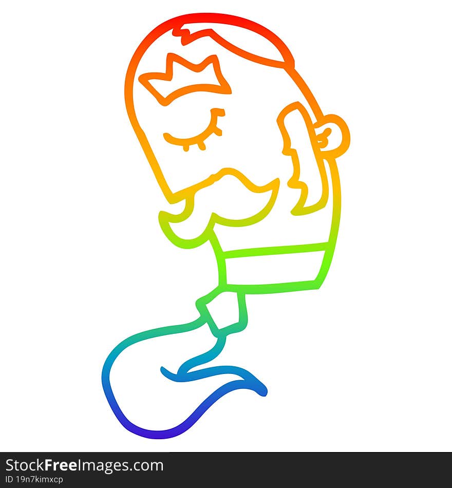 rainbow gradient line drawing cartoon man with mustache