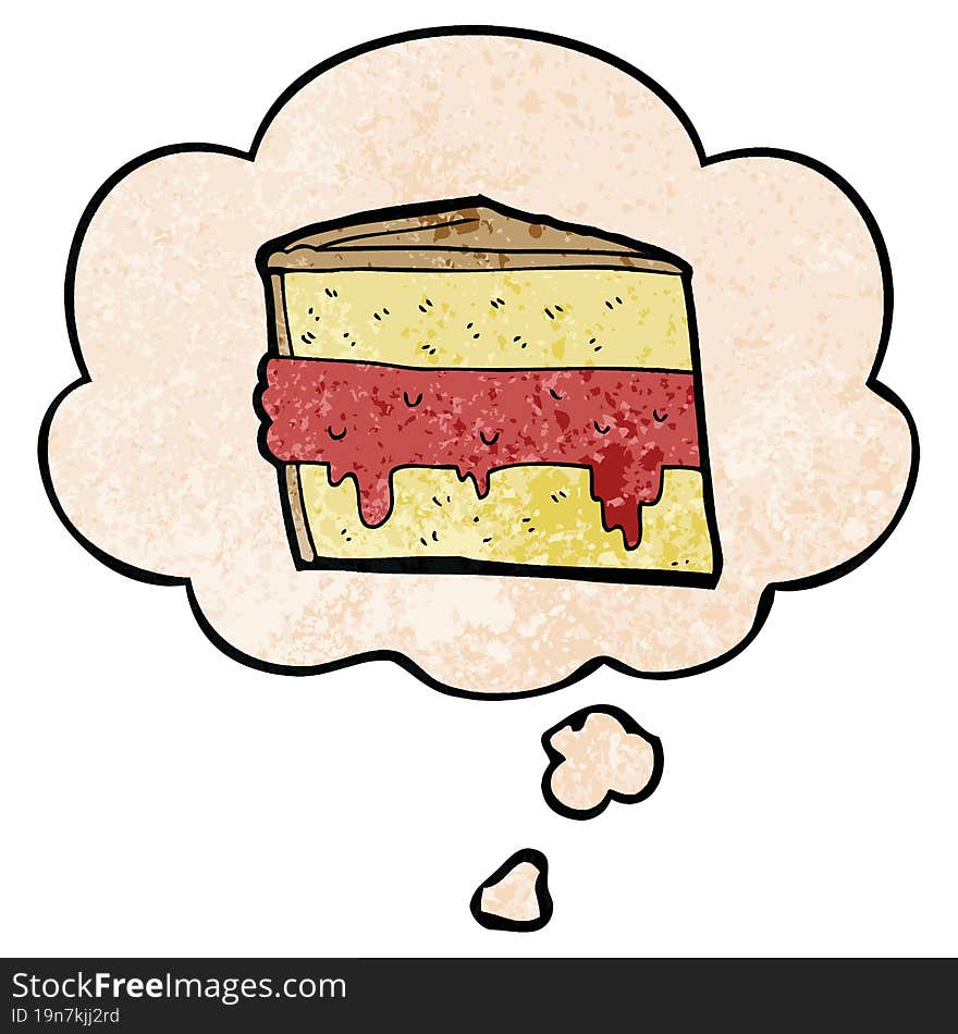 cartoon cake and thought bubble in grunge texture pattern style