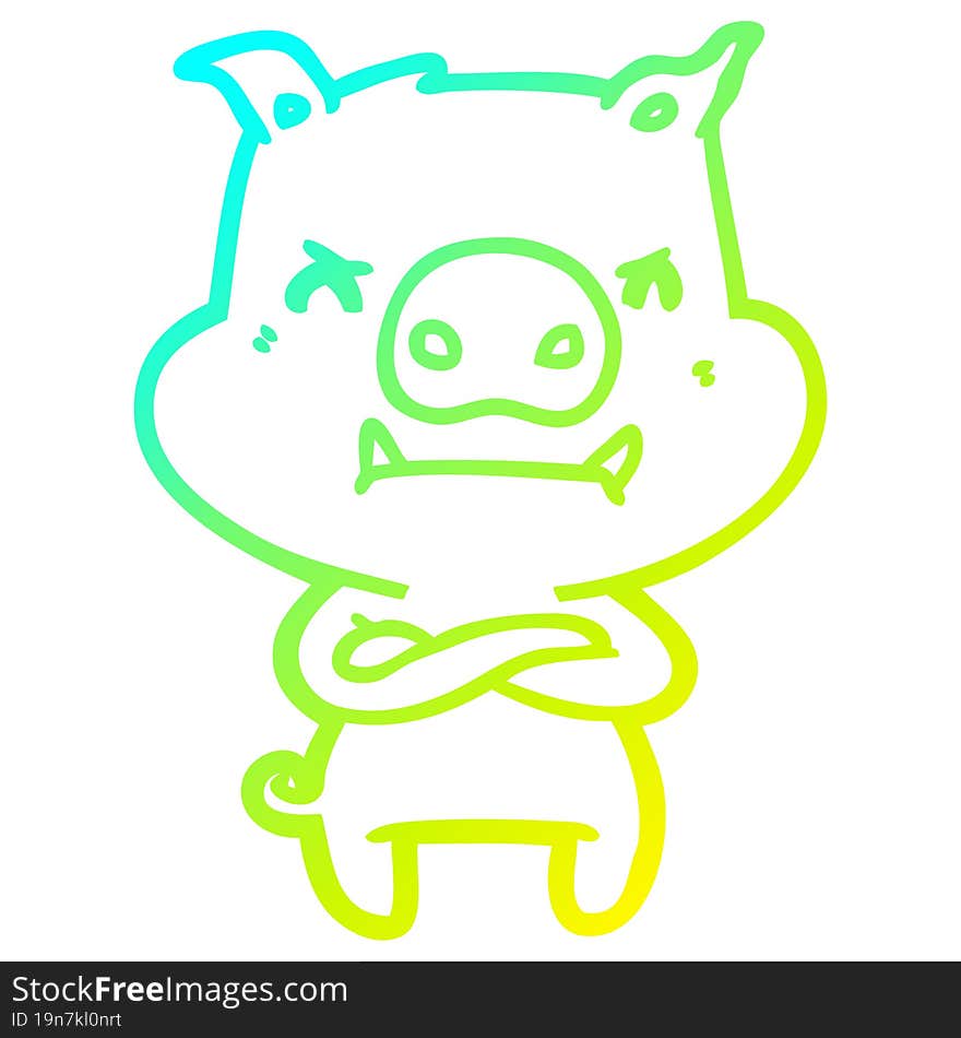 cold gradient line drawing angry cartoon pig