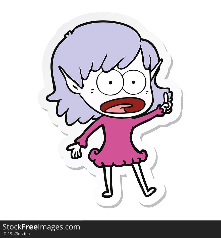 sticker of a cartoon shocked elf girl