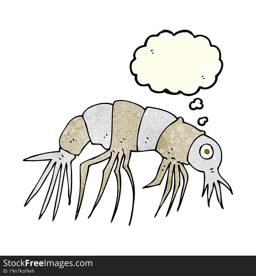 cartoon shrimp with thought bubble