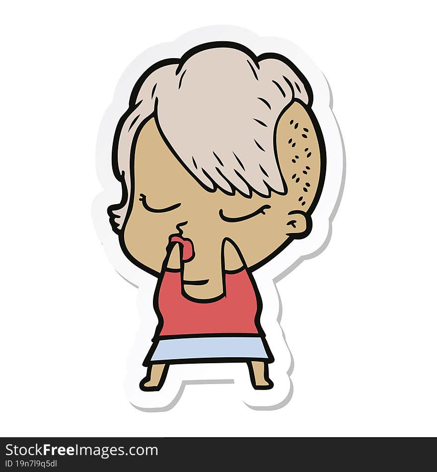 sticker of a cartoon pretty hipster girl