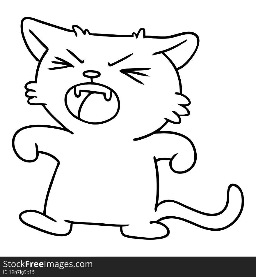 Line Drawing Doodle Of A Screeching Cat