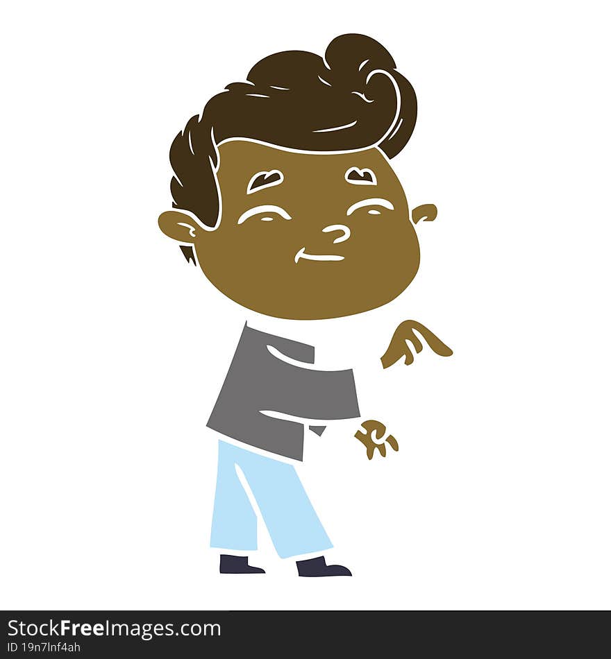 happy flat color style cartoon man pointing