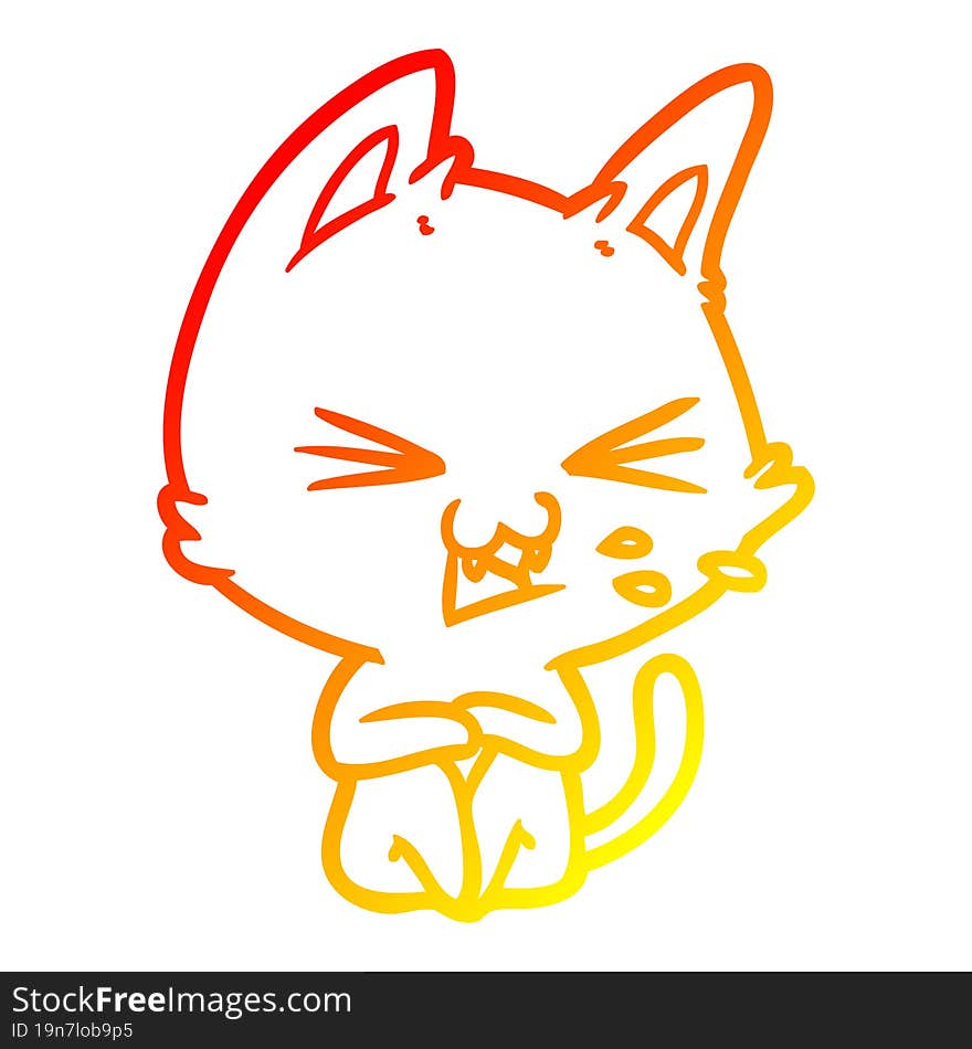 warm gradient line drawing cartoon cat hissing