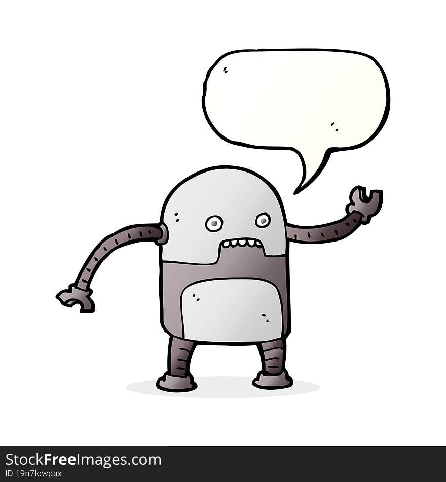 funny cartoon robot with speech bubble