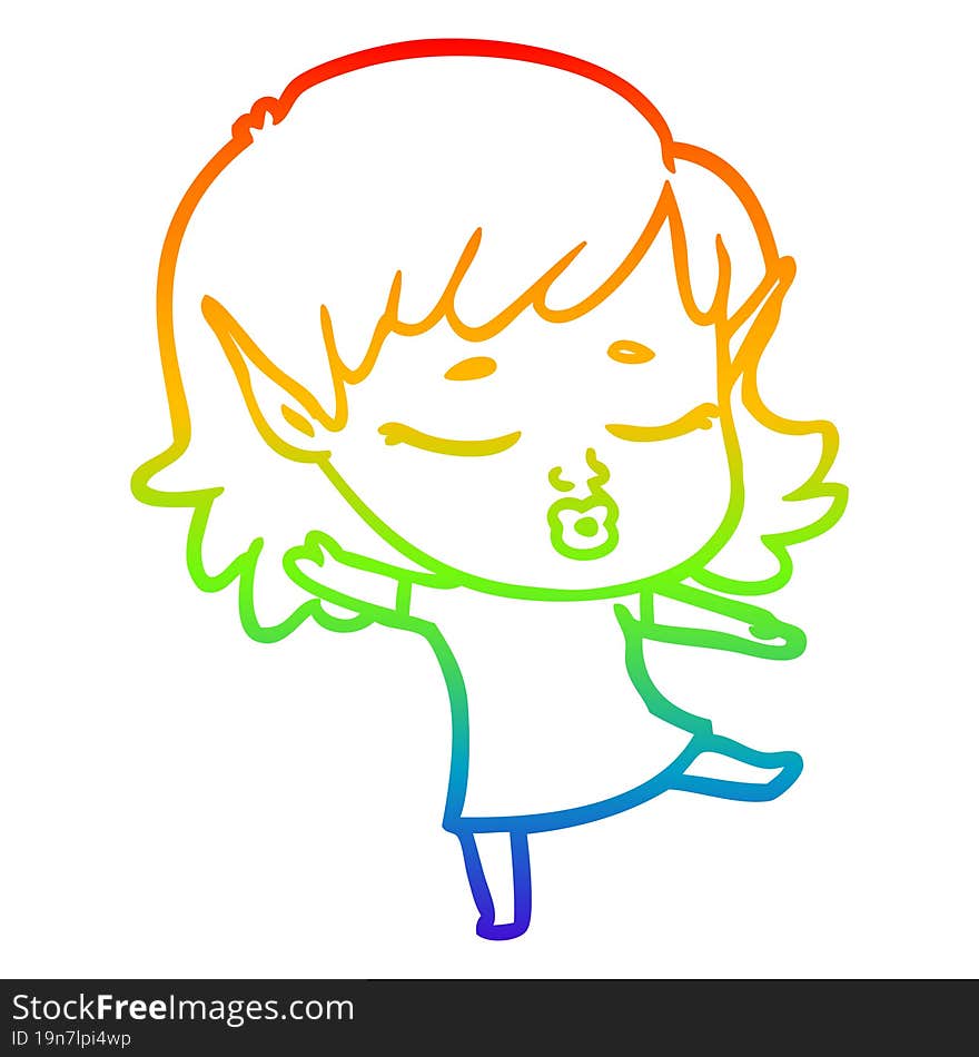 rainbow gradient line drawing pretty cartoon elf girl