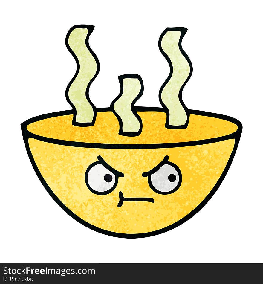 retro grunge texture cartoon bowl of hot soup